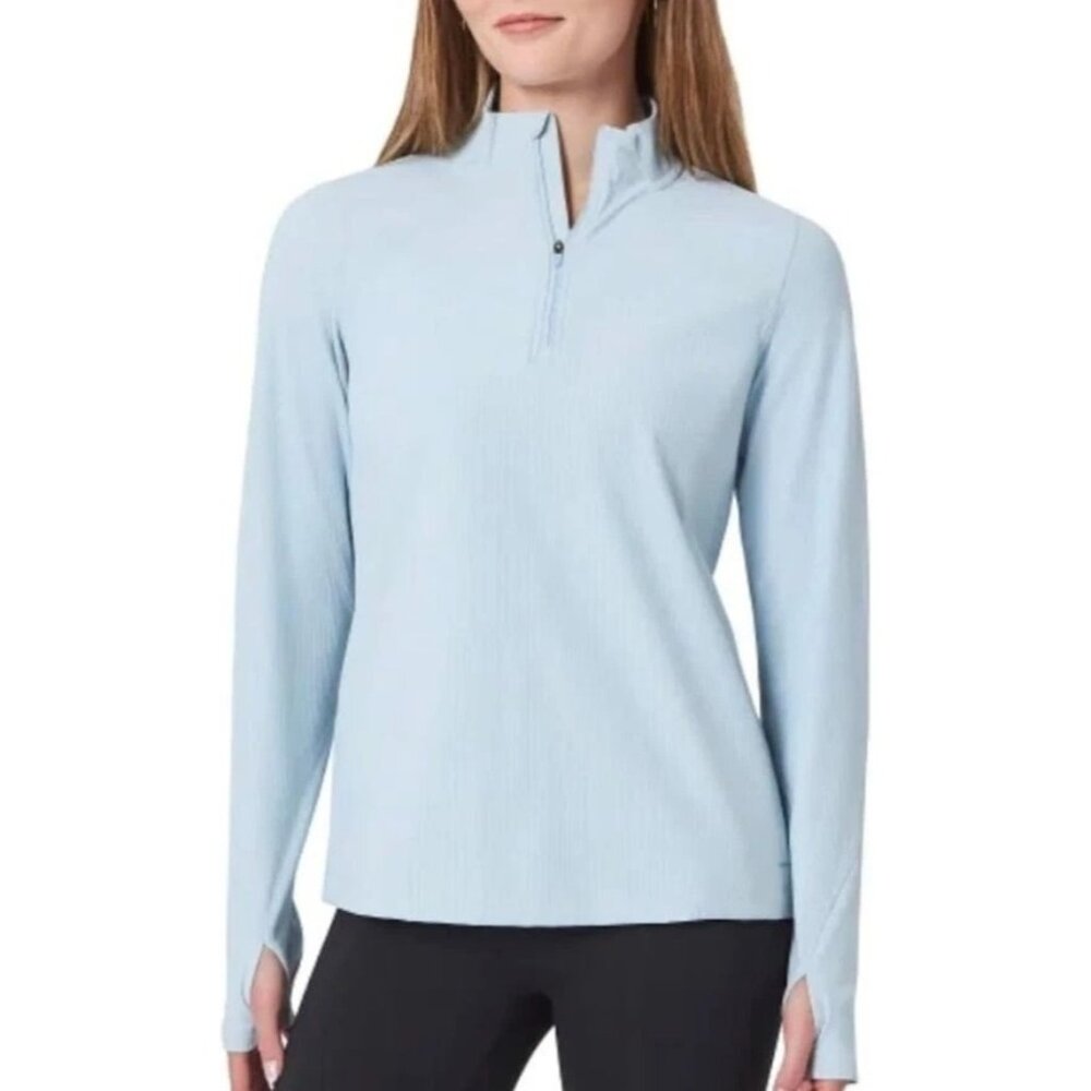 Mondetta Women's L Light Blue Quarter-Zip Long-Sleeve Athletic Top a2390
